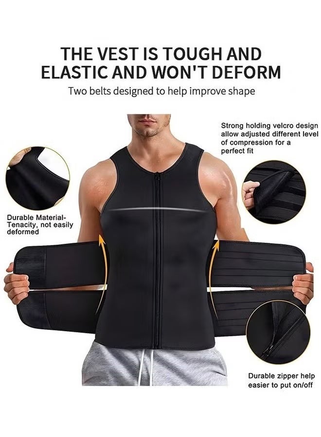 XUN Men's Waist Trainer Sauna Vest Weight Loss Shaping Sweat Vest with Double Belts and Zipper, Corset Upgraded Version - Image 3