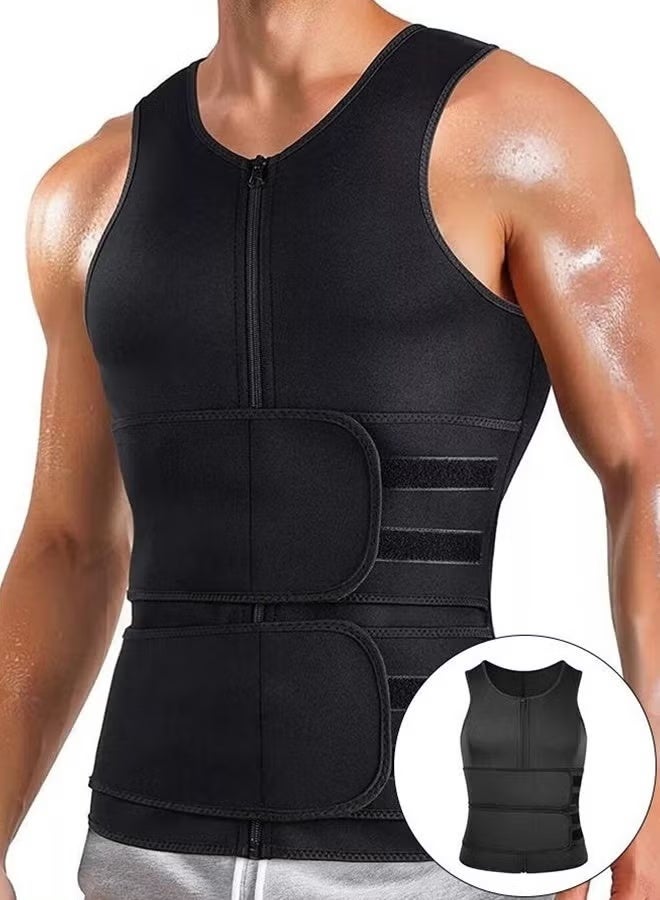 XUN Men's Waist Trainer Sauna Vest Weight Loss Shaping Sweat Vest with Double Belts and Zipper, Corset Upgraded Version - Image 1