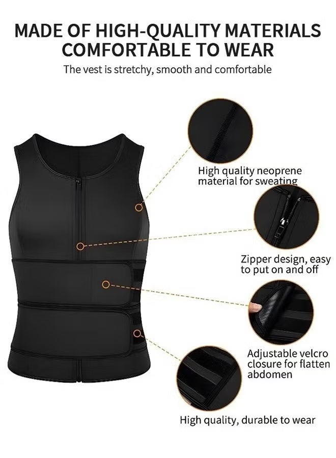 XUN Men's Waist Trainer Sauna Vest Weight Loss Shaping Sweat Vest with Double Belts and Zipper, Corset Upgraded Version - Image 2
