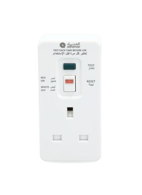 Portable BS Socket 3-Prong Rectangular RCD Adapter with Indicator White