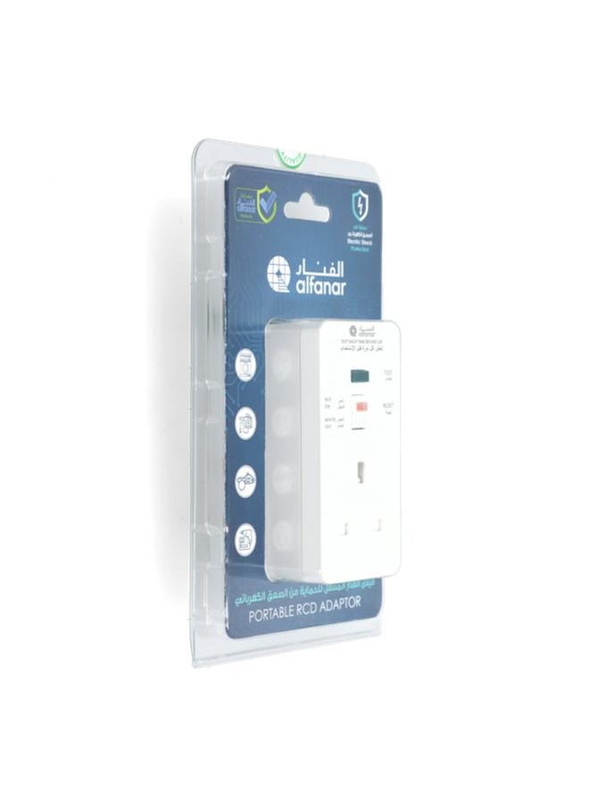Portable BS Socket 3-Prong Rectangular RCD Adapter with Indicator White