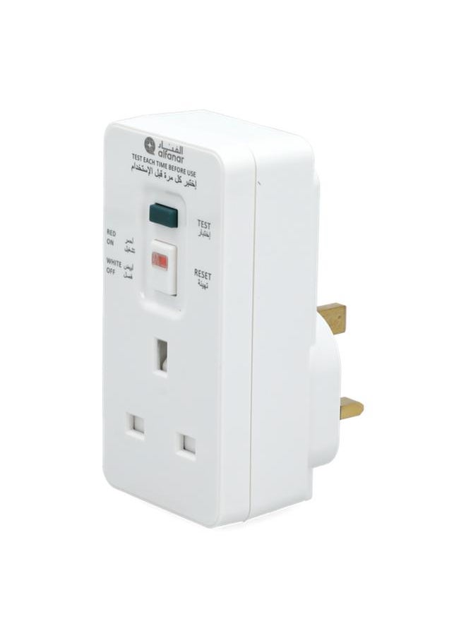 Portable BS Socket 3-Prong Rectangular RCD Adapter with Indicator White