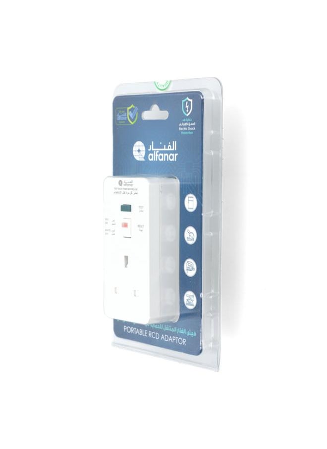 Portable BS Socket 3-Prong Rectangular RCD Adapter with Indicator White