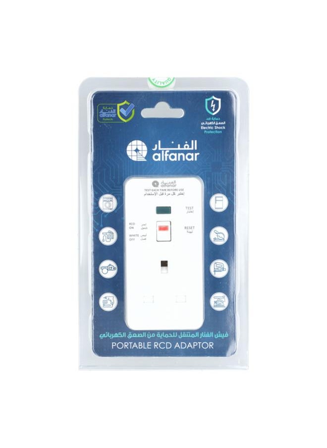 Portable BS Socket 3-Prong Rectangular RCD Adapter with Indicator White
