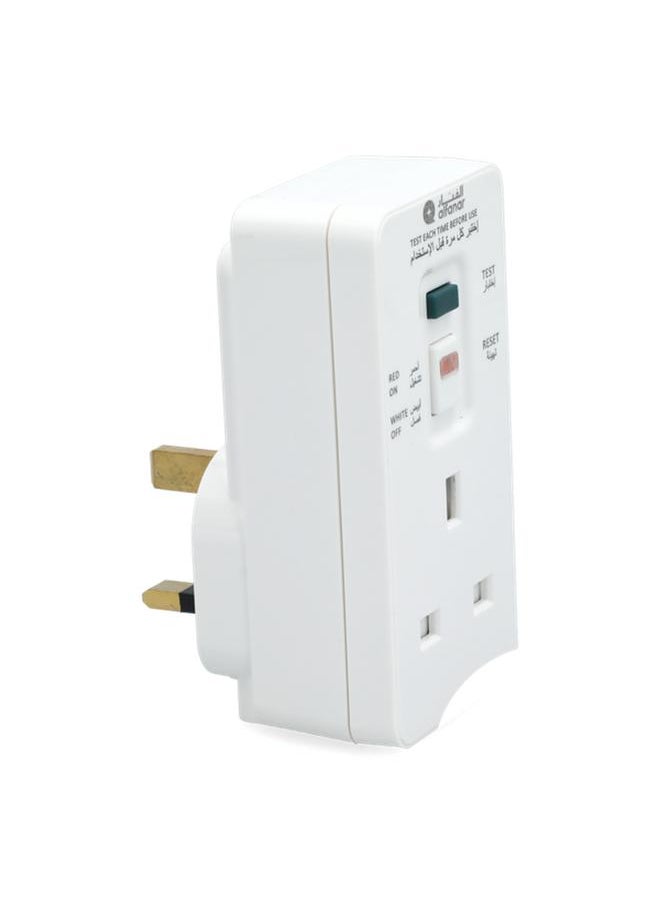 Portable BS Socket 3-Prong Rectangular RCD Adapter with Indicator White