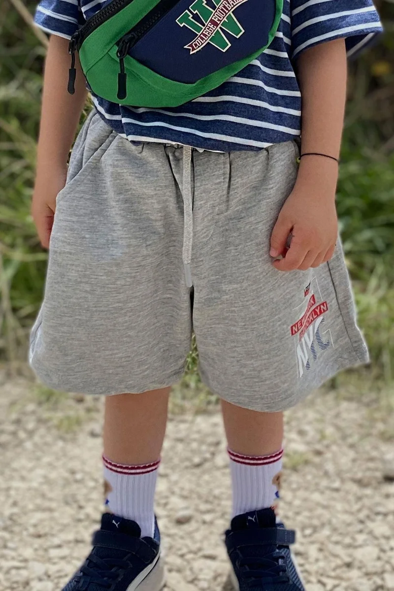 بريز Girls & Boys Boy Shorts Text Printed Lace Up Pocket Age 3-7, Light Gray Melange
