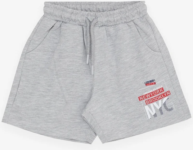 بريز Girls & Boys Boy Shorts Text Printed Lace Up Pocket Age 3-7, Light Gray Melange