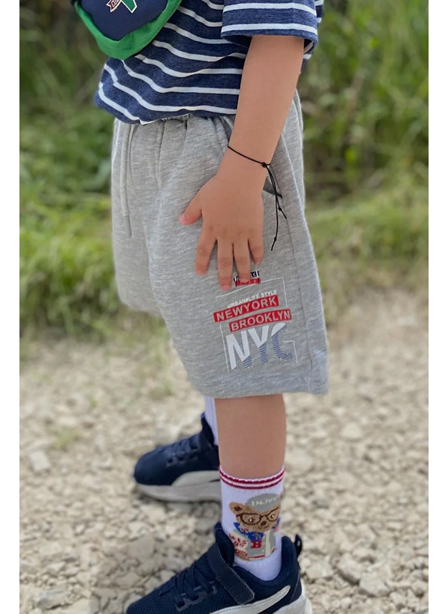 بريز Girls & Boys Boy Shorts Text Printed Lace Up Pocket Age 3-7, Light Gray Melange