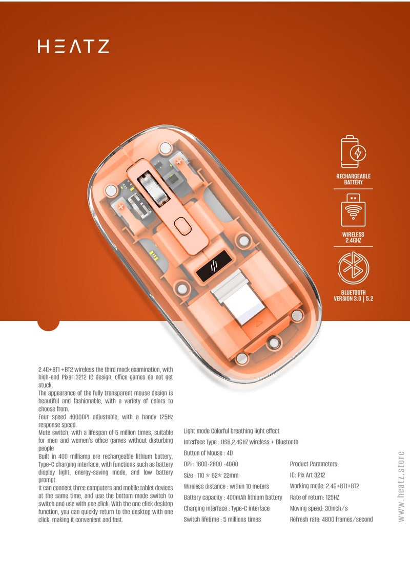 هيتز - ماوس بلوتوث لاسلكي كامل شفاف محمول صامت ماوس مع جهاز استقبال USB - Image 1
