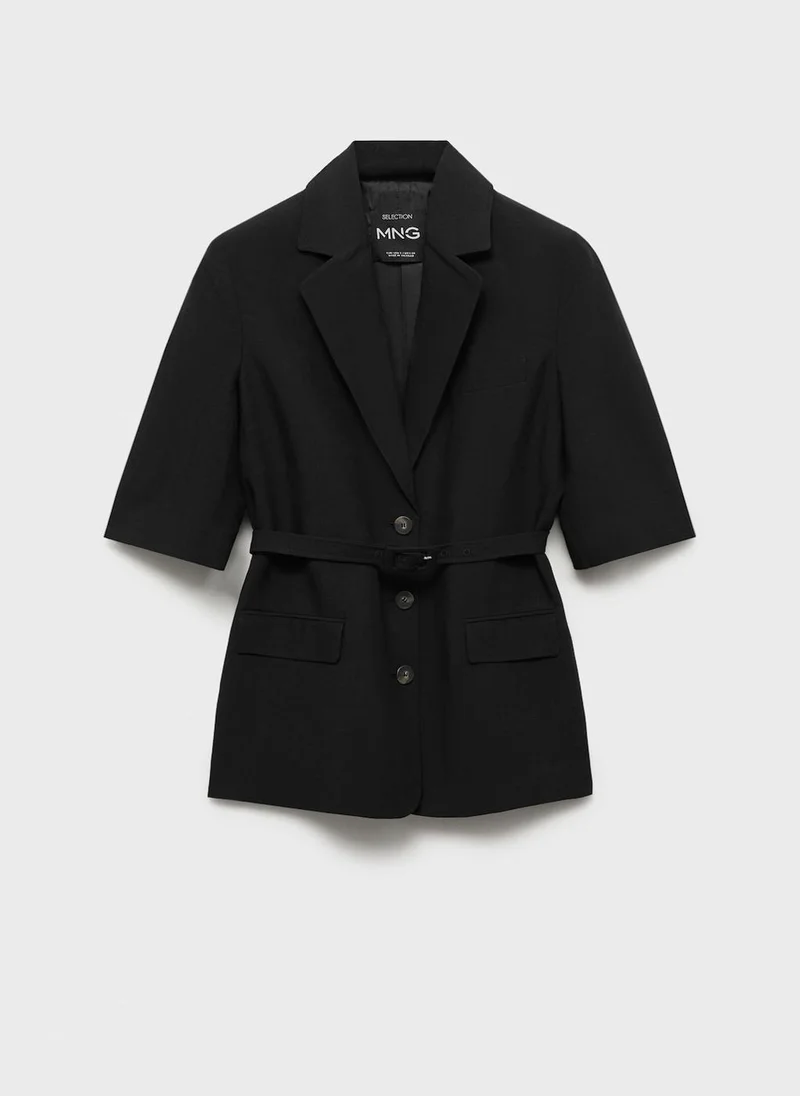 MANGO Linen-Blend Suit Jacket With Belt