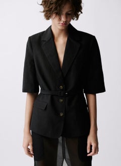 MANGO Linen-Blend Suit Jacket With Belt  - Image 3