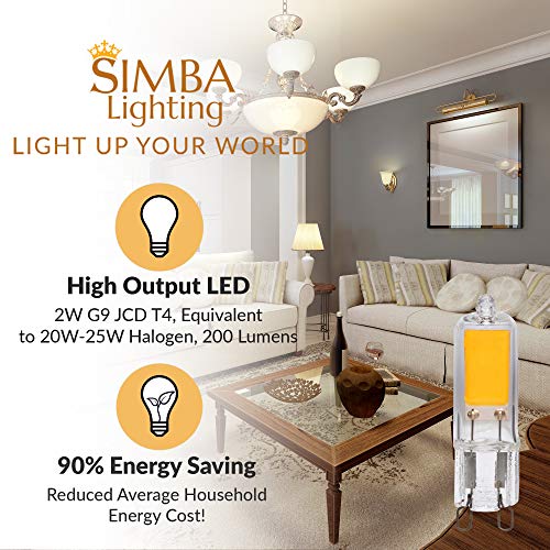 Simba Lighting G9 LED COB Light Bulb (4 Pack) 2W T4 20W to 25W Halogen Replacement for Pendants, Ceiling Lights, Desk Lamp, Wall Sconce, 120V JCD Bi-Pin Base Non-Dimmable, 2700K Warm White - Image 3