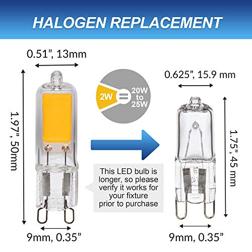 Simba Lighting G9 LED COB Light Bulb (4 Pack) 2W T4 20W to 25W Halogen Replacement for Pendants, Ceiling Lights, Desk Lamp, Wall Sconce, 120V JCD Bi-Pin Base Non-Dimmable, 2700K Warm White - Image 5
