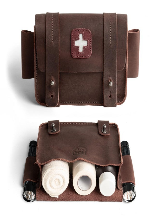 Hide & Drink, Empty First Aid Bag, Mini Medical Stotage Pouch - Handmade from Full Grain Leather - Bourbon Brown - Image 1