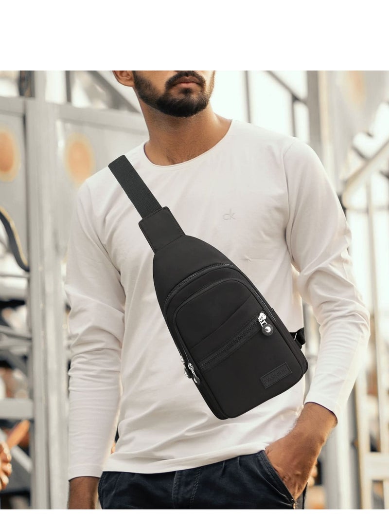 SYOSI Sling Bag Backpack, Anti Theft Chest Shoulder Bag Crossbody Gym Daypack with Earphone Hole for Outdoor Cycling Travel Hiking Men Women(BLACK) - Image 3