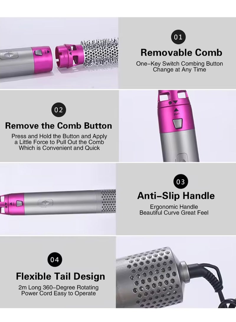 عام مجفف شعر متعدد الوظائف 5 في 1، مشط لفرد الشعر، مصفف شعر بالهواء الساخن لصالون الأيونات السالبة، مجموعة أدوات تصفيف مناسبة للتجعيد والتجفيف والفرد لمنع حروق اليد. وردة حمراء - Image 5