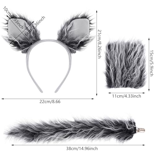 Dxhycc Wolf Costume Set Grey Wolf Ears Headband, Gloves and Tails for Halloween Dress-Up Accessory Kit - Image 2