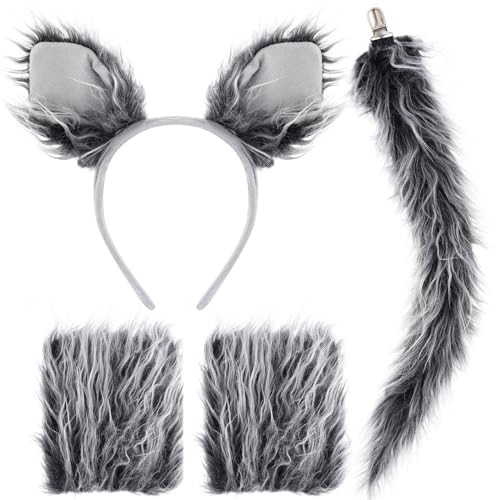 Dxhycc Wolf Costume Set Grey Wolf Ears Headband, Gloves and Tails for Halloween Dress-Up Accessory Kit - Image 4