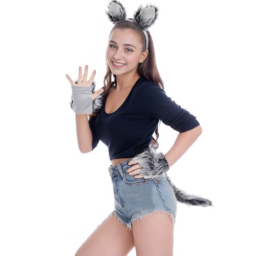 Dxhycc Wolf Costume Set Grey Wolf Ears Headband, Gloves and Tails for Halloween Dress-Up Accessory Kit - Image 5