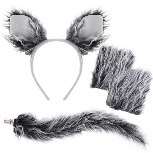 Dxhycc Wolf Costume Set Grey Wolf Ears Headband, Gloves and Tails for Halloween Dress-Up Accessory Kit - Image 1