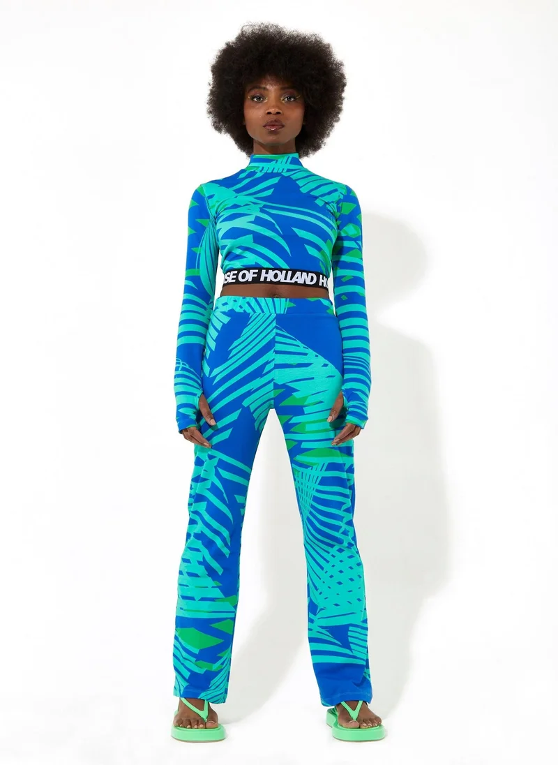 house of holland Jersey High Neck Top Tropical Print