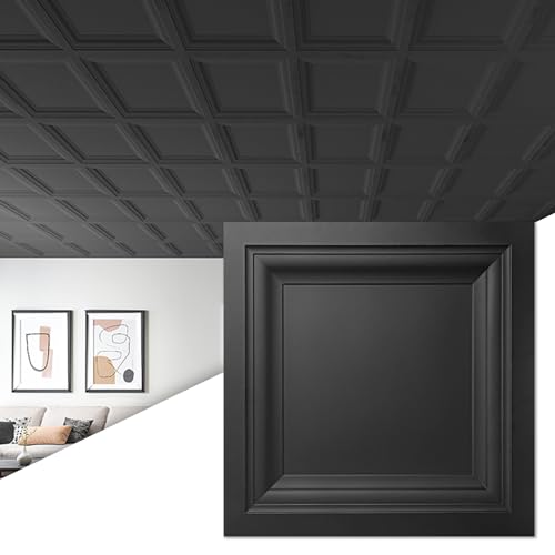 Art3d 12-Pack Square Black Drop Ceiling Tile 2ft x 2ft, PVC Ceiling Panel 24 x 24in. - Image 1