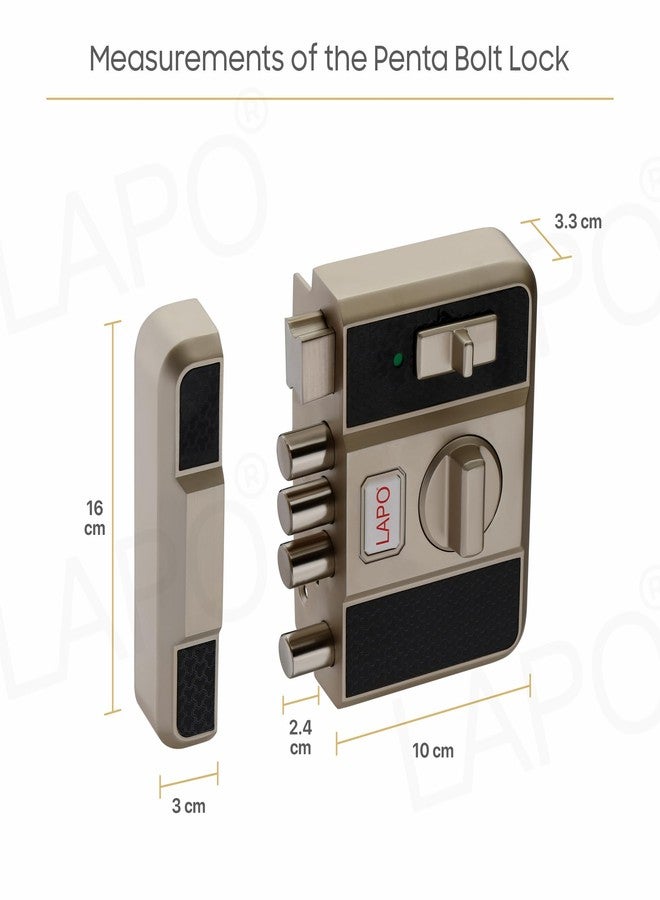 LAPO Penta Lock - 4-Deadbolt Privacy System with Easy-Grip Interior Knob, Reversible Mechanism for Sliding, Single & Double Doors, Matt Finish, 3-Year Warranty - Image 2