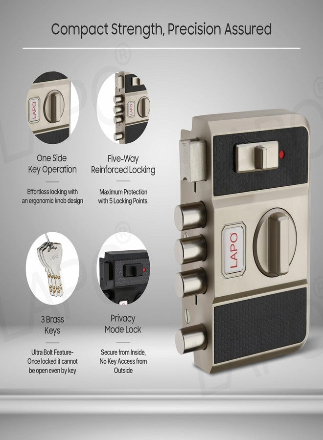 LAPO Penta Lock - 4-Deadbolt Privacy System with Easy-Grip Interior Knob, Reversible Mechanism for Sliding, Single & Double Doors, Matt Finish, 3-Year Warranty - Image 3