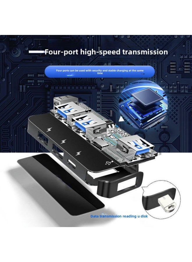 Usb Car Expander Type C Hub One-to-four Charging Data Reading Expansion Branch Hub-Number Of Interfaces:Type C One To Four Black  - Image 3