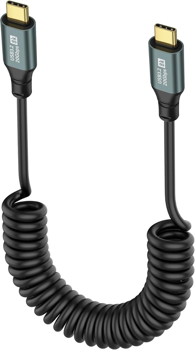 SinLoon USB C 32 Spiral Cable Type C 20 Gbps PD 100 W 8K 60 Hz  Fast Charging and Data Transfer for Phones Tablets and Other USB C Devices  18 M Male to S - Image 1