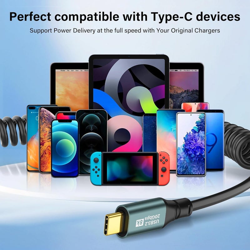 SinLoon USB C 32 Spiral Cable Type C 20 Gbps PD 100 W 8K 60 Hz  Fast Charging and Data Transfer for Phones Tablets and Other USB C Devices  18 M Male to S - Image 5