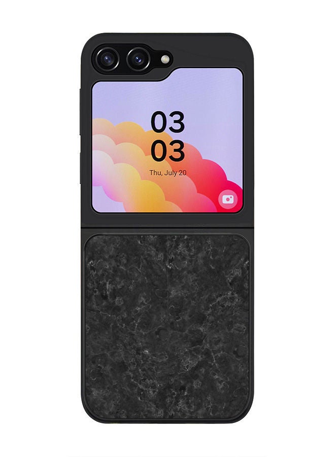 Stylizedd Rugged Black edge case for Samsung Galaxy Z Flip5, Slim fit Soft Case Flexible Rubber Edges Anti Drop TPU Gel Thin Cover -  Marble Texture Black - Image 1