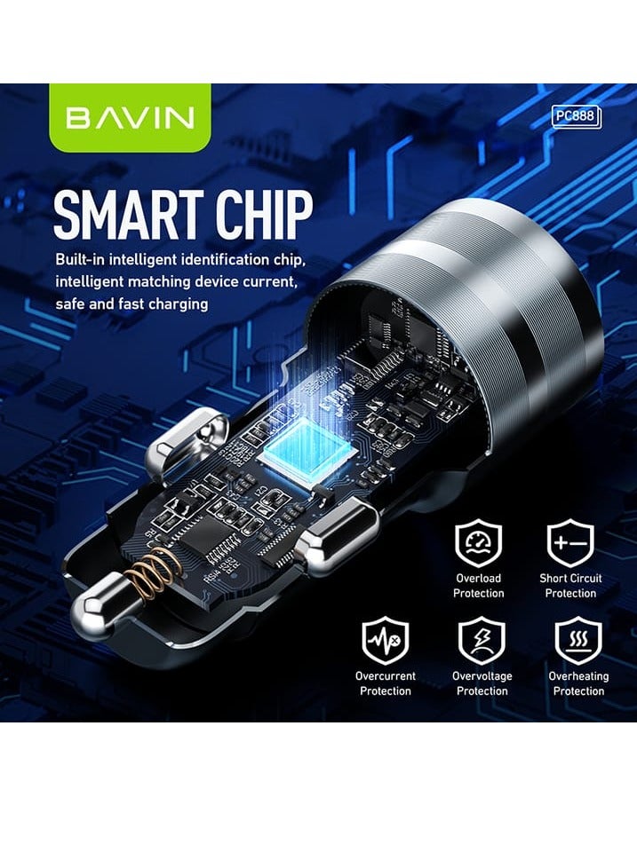 Bavin PC888 Car Charger With 18W USB Port And 20W Type-C Port Supports Fast Charging - Image 4