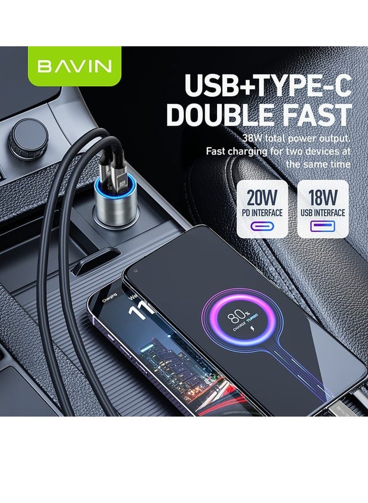 Bavin PC888 Car Charger With 18W USB Port And 20W Type-C Port Supports Fast Charging - Image 3