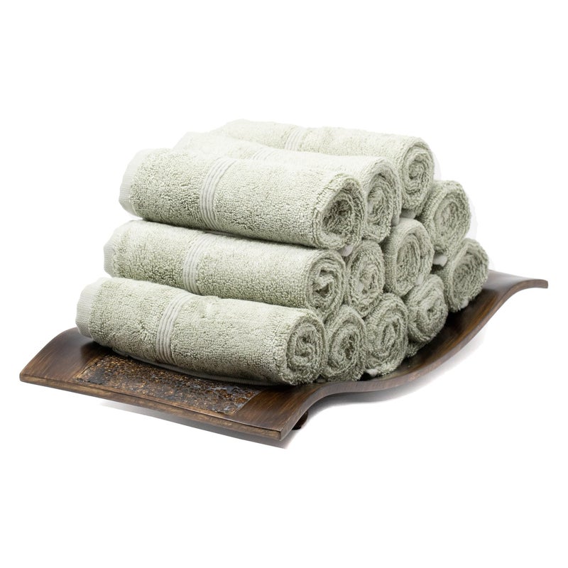 Mosobam Mosobam Luxury Turkish Towels Set of 12 Washcloths 13X13 Seagrass Green 700 GSM Bamboo Viscose  Aegean Turkish Combed Cotton 