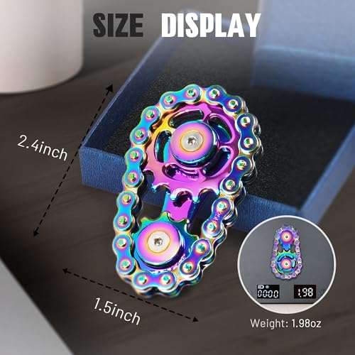 CHESLICR Fidget Spinner Toy for Adults Metal Figette Bike Chain Easter Basket Stuffer for Adult Men Pain Stim ADHD Teen Cool Gadgets Quiet Desk Offices Anxiety Relief Items Stress Tool Sensory Spiky Colorful - Image 5