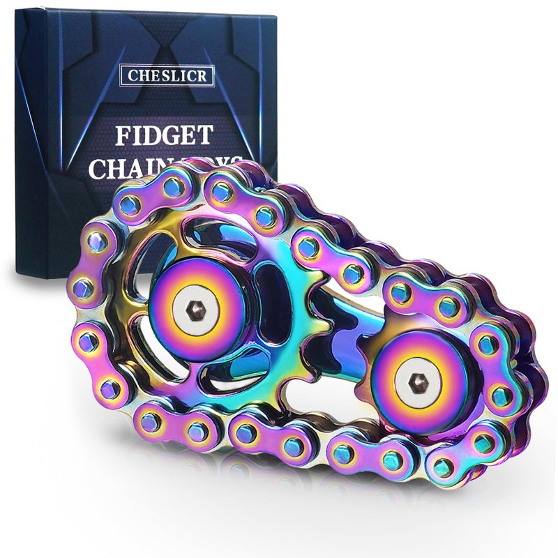 CHESLICR Fidget Spinner Toy for Adults Metal Figette Bike Chain Easter Basket Stuffer for Adult Men Pain Stim ADHD Teen Cool Gadgets Quiet Desk Offices Anxiety Relief Items Stress Tool Sensory Spiky Colorful - Image 3
