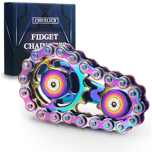 CHESLICR Fidget Spinner Toy for Adults Metal Figette Bike Chain Easter Basket Stuffer for Adult Men Pain Stim ADHD Teen Cool Gadgets Quiet Desk Offices Anxiety Relief Items Stress Tool Sensory Spiky Colorful - Image 1