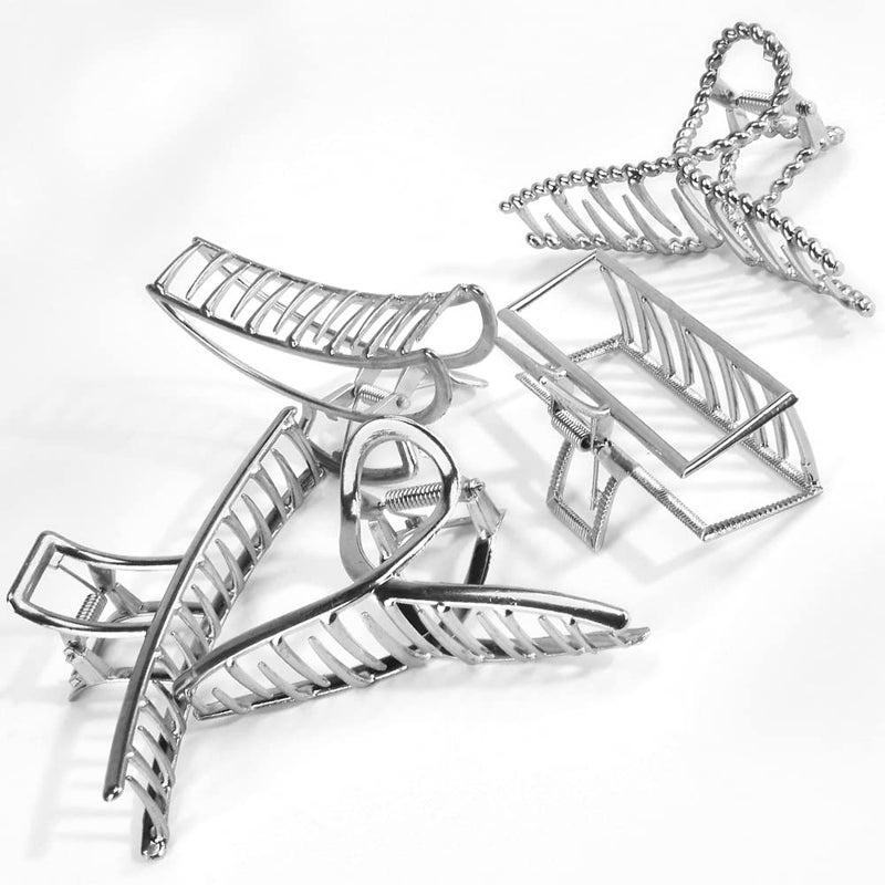 ANBALA Large Metal Butterfly Hair Clips with Teeth - Big Jaw Grip Clamps for Thick Hair, Non-Slip Silver Clamps for Women - Image 2
