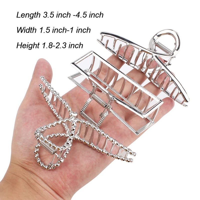 ANBALA Large Metal Butterfly Hair Clips with Teeth - Big Jaw Grip Clamps for Thick Hair, Non-Slip Silver Clamps for Women - Image 5