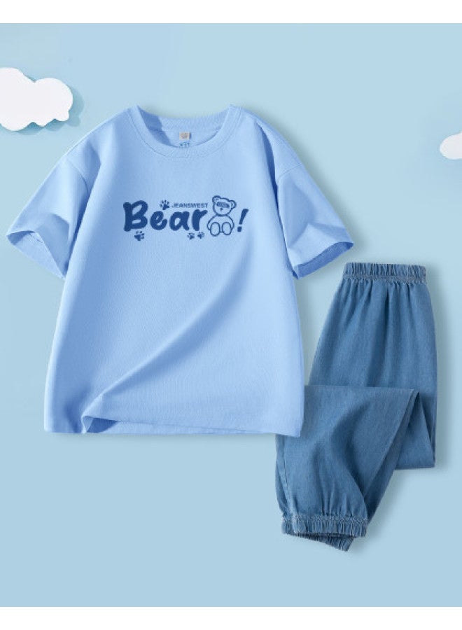 Jeanswest Boys' Sportswear Set Summer Cotton Short Sleeve T-shirt With Mosquito-repellent Pants For Kids - Image 1