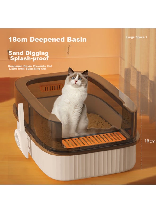 HelloJoy ojoy Cat Litter Box, Semi-enclosed, Deodorizing, Anti-splash, For Kittens And Adult Cats, Cat Toilet, With Scoop - Image 3