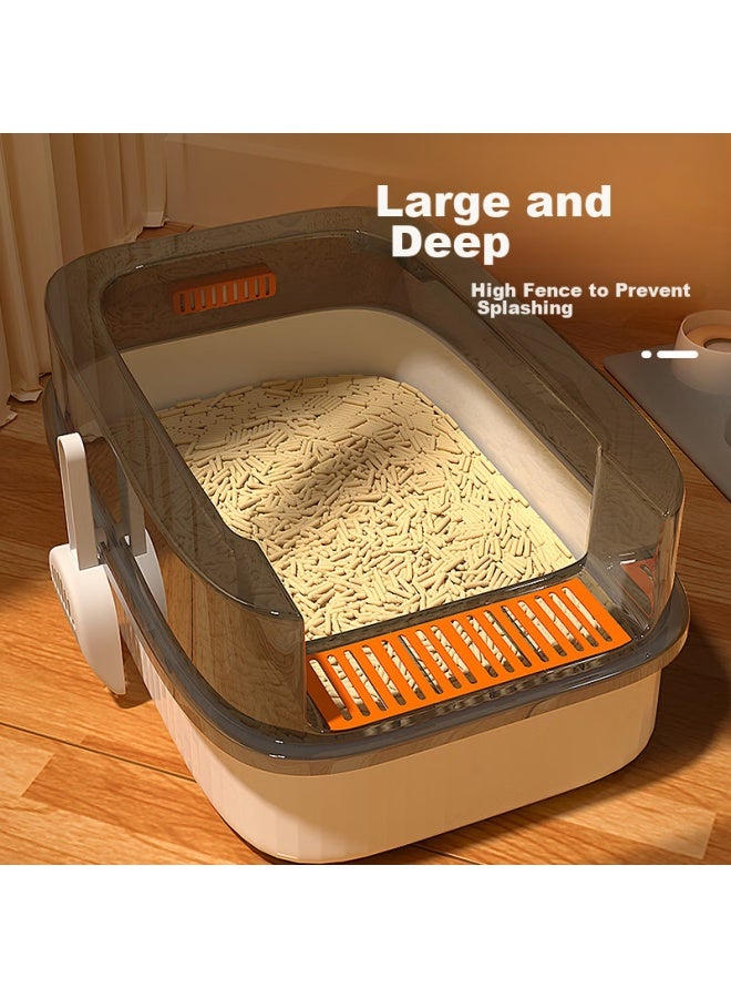 HelloJoy ojoy Cat Litter Box, Semi-enclosed, Deodorizing, Anti-splash, For Kittens And Adult Cats, Cat Toilet, With Scoop - Image 4