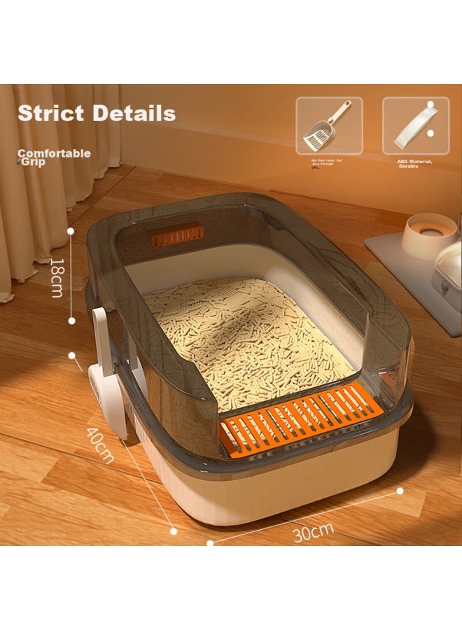 HelloJoy ojoy Cat Litter Box, Semi-enclosed, Deodorizing, Anti-splash, For Kittens And Adult Cats, Cat Toilet, With Scoop - Image 1