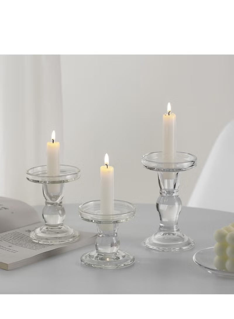 Clear Glass Candlestick Holders Set of 3, Tealight & Pillar & Taper Candle Holders Set for Table Centerpiece Home Decor,Clear ﻿  - Image 2