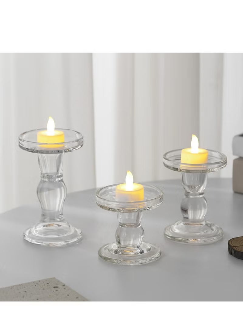 Clear Glass Candlestick Holders Set of 3, Tealight & Pillar & Taper Candle Holders Set for Table Centerpiece Home Decor,Clear ﻿  - Image 1