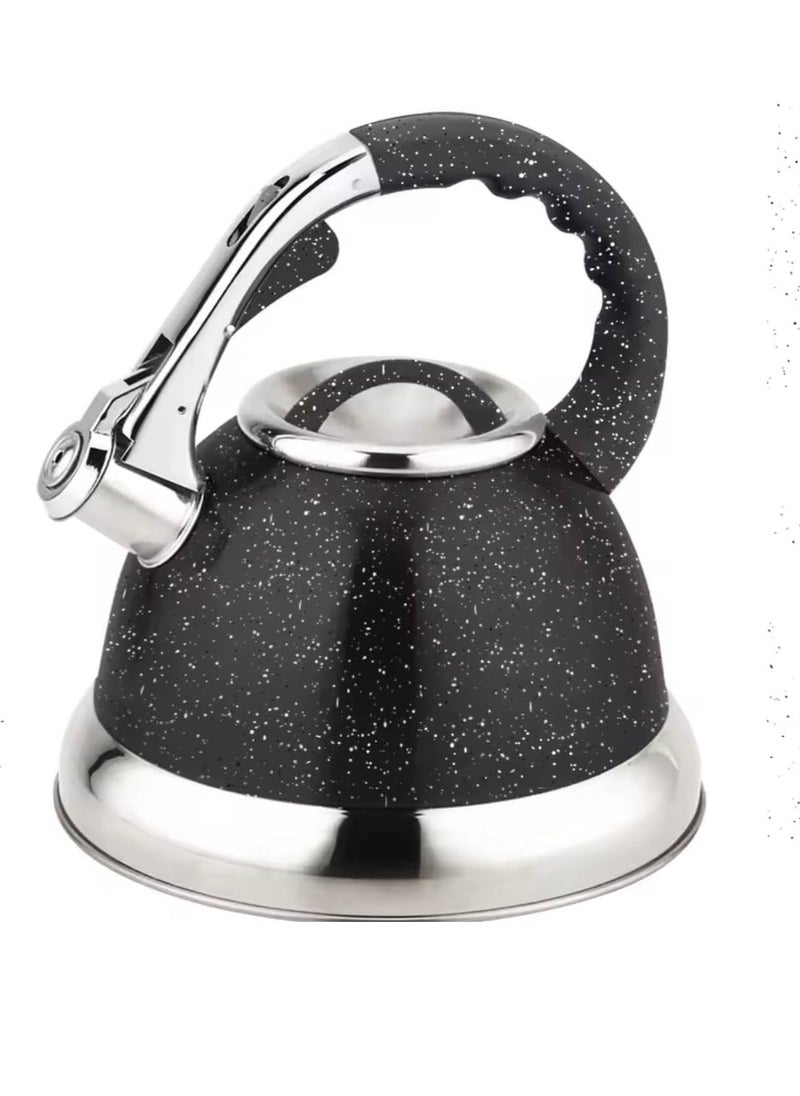 Generic - Granite Stainless Steel Whistle Kettle (Original) - Super Lux Premium Material with Colorful Silicone Handle and Boil Warning Whistle - 3 Liter Capacity M (Black) - Image 1