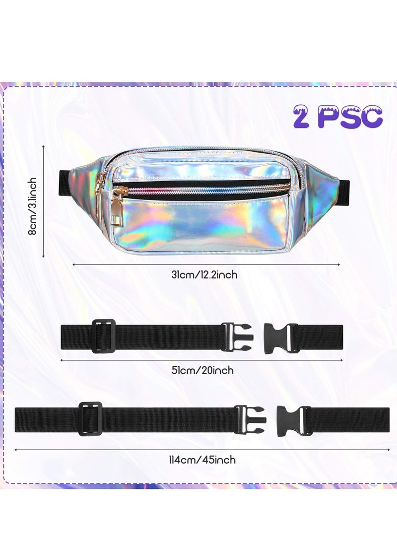 KASTWAVE - 2 Piece Waist Pack Shiny Holographic Waist Pack Waterproof Neon Waist Pack Holiday Ladies, Men'S Pack Outdoor Sports Cell Phone Pack (Silver, Black) - Image 1
