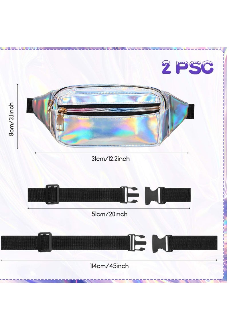 KASTWAVE - 2 Piece Waist Pack Shiny Holographic Waist Pack Waterproof Neon Waist Pack Holiday Ladies, Men'S Pack Outdoor Sports Cell Phone Pack (Silver, Black) - Image 1