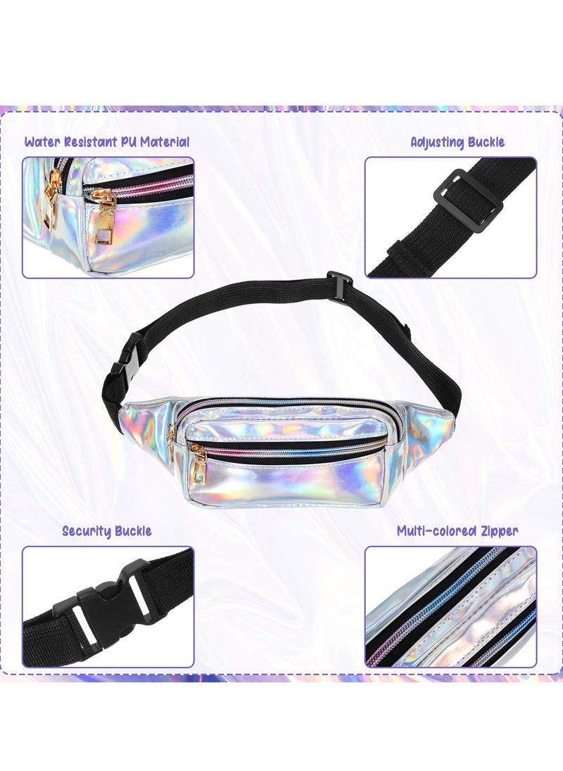 KASTWAVE - 2 Piece Waist Pack Shiny Holographic Waist Pack Waterproof Neon Waist Pack Holiday Ladies, Men'S Pack Outdoor Sports Cell Phone Pack (Silver, Black) - Image 1